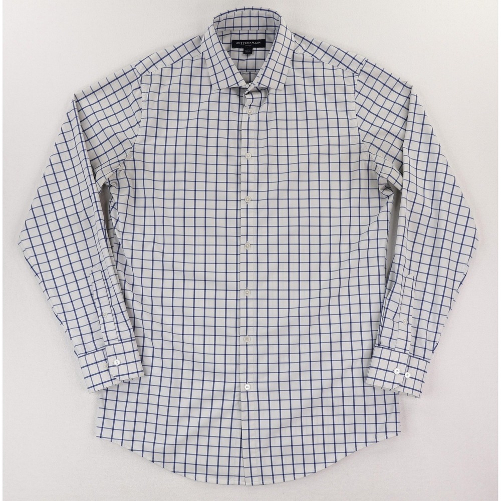 Mizzen+Main Leeward Shirt Mens Large Tall Trim White Blue Check Long Sleeve